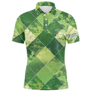 FUNSTUFFPRINT Green argyle plaid pattern Mens golf polo shirts custom mens golf apparel Polo Shirt Size S-5XL