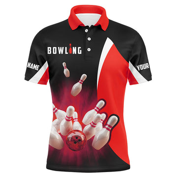 FUNSTUFFPRINT Custom bowling shirts retro black and red Bowling polo shirts for men Polo Shirt Size S-5XL