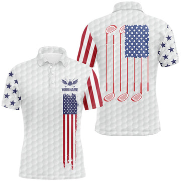 Custom Mens golf polo shirts golf clubs American flag custom patriotic White golf shirt for mens