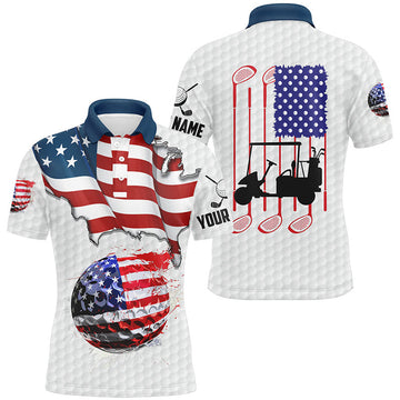 Custom American flag white Golf ball Mens Golf Polo Shirts Custom Golf Shirts For Men, Patriotic Golf Gifts