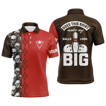 Custom Funny red skull Bowling polo shirt for men Custom name Does this shirt make my balls look big