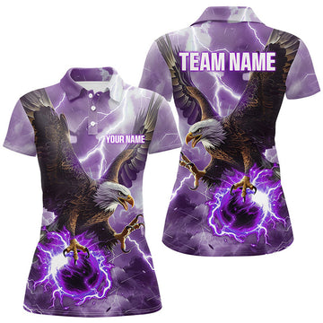 Custom Purple Lightning Thunder Bowling Eagle Custom Women Bowling Polo, Bowlers Jerseys