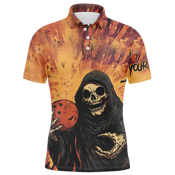 FUNSTUFFPRINT Halloween Skull Bowling custom Mens Bowling Polo , Polo Shirt Size S-5XL