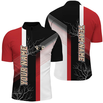 Custom Red and black plaid pattern custom team name bowling Quarter Zip for men, team bowling jerseys