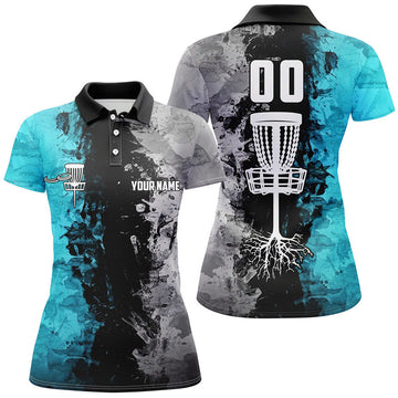 Custom Name And Number Disc Golf Basket Women Polo Shirts, Ladies Disc Golf Shirts | Turquoise