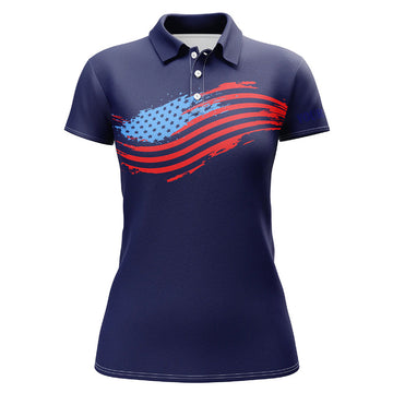 Custom Womens Golf Polos Shirts Custom American Flag Patriot Golf Apparel, Coolest Ladies Polo Shirts | Navy