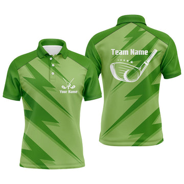 Custom Mens golf polo shirt green lightning custom name and team name golf shirt, golfing gifts