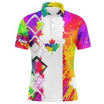 FUNSTUFFPRINT Mens golf polo shirts watercolor Canada flag patriot custom golf shirts for men Polo Shirt Size S-5XL