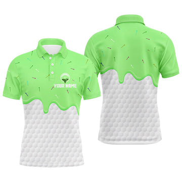 Custom Mens golf polo shirts custom green Ice Cream Melting On Golf Ball, golf gifts for mens