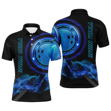 FUNSTUFFPRINT Blue Bowling Shirts for Men Personalized Bowling Team Jersey Custom Bowling Polo Shirt Size S-5XL