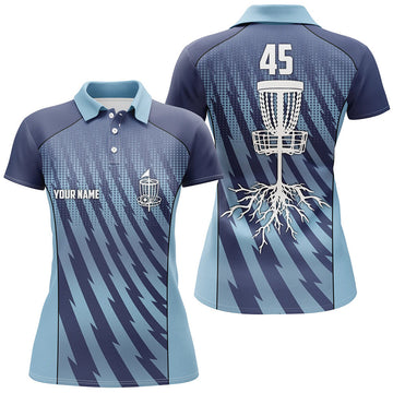 Custom Women Disc Golf Polo Shirt Custom Name And Number Blue Camo Disc Golf Basket Ladies Golf Tops