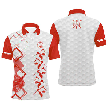 FUNSTUFFPRINT Red and white Mens golf polo shirt custom name men's golf apparel, gifts for golf lovers Polo Shirt Size S-5XL