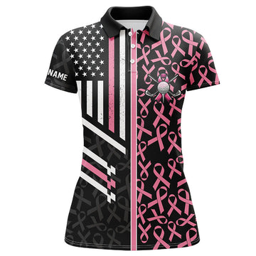Custom Pink ribbon Pattern American Flag Women golf polo shirts custom Breast Cancer awareness golf shirts