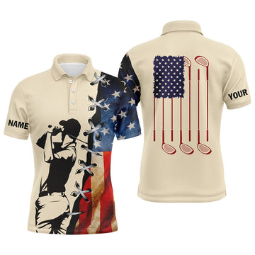 FUNSTUFFPRINT Vintage American flag Mens golf polo shirts custom name golf clubs patriotic team mens golf Polo Shirt Size S-5XL