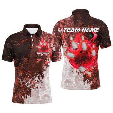 FUNSTUFFPRINT Red Camo Flame Bowling Polo Shirt Size S-5XL
