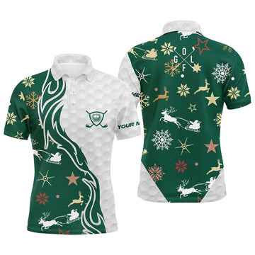 FUNSTUFFPRINT Green Christmas pattern golf ball Men golf polo shirts custom mens christmas golf shirt golf clubs Polo Shirt Size S-5XL