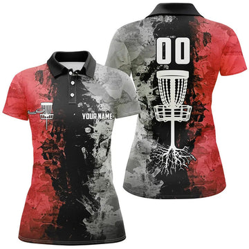 Custom Name And Number Disc Golf Basket Women Polo Shirts, Ladies Disc Golf Shirts | Red