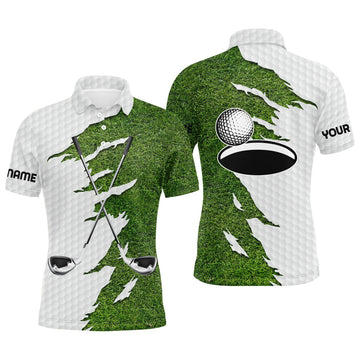 FUNSTUFFPRINT Mens golf polo shirts custom name green golf clubs, personalized best golf Polo Shirt Size S-5XL