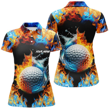 Custom Womens golf polo shirts custom water fire golf ball golf tops, golf attire for ladies