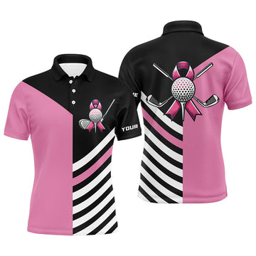 FUNSTUFFPRINT Black and Pink ribbon golf ball clubs Men golf Polo Shirt Size S-5XL
