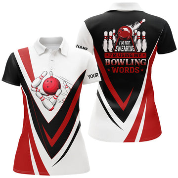 Custom Bowling Polo Shirts For Women I'm Not Swearing, I'm Using My Bowling Words Red Bowl Shirts
