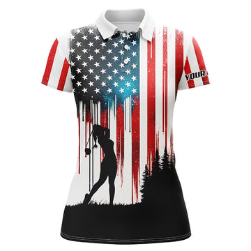 Custom American Flag Womens Golf Polo Shirts Custom Name Women Golfer Patriotic Golf Tops For Women
