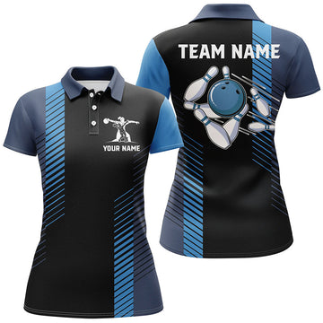 Custom Black and blue bowling shirt for women custom Womens Bowling Polo Shirts, team bowling jerseys