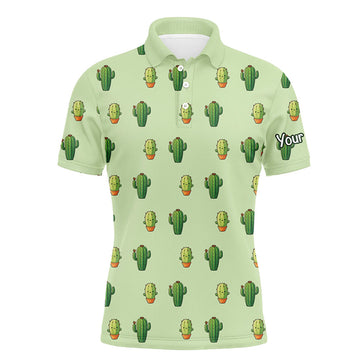FUNSTUFFPRINT Personalized Green Cactus In Pot pattern mens golf polo shirts custom cactus golf shirt Polo Shirt Size S-5XL
