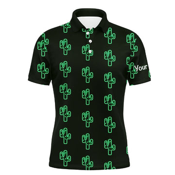 FUNSTUFFPRINT Personalized Green neon Cactus pattern mens golf polo shirts custom cactus golf shirt, golfer gifts Polo Shirt Size S-5XL