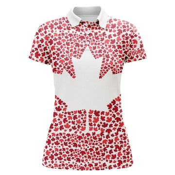 Custom Canadian Flag Red Maple Leaf Pattern Custom Patriotic Womens Golf Polo Shirts, Womens Patriotic Polo
