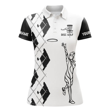 Custom Black And White Women Disc Golf Polo Shirt Custom Name Disc Golfer Shirt, Gift For Disc Golf Lovers