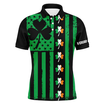 FUNSTUFFPRINT St Patrick day American flag green clover Mens golf polo shirt, custom best mens golf wear golf Polo Shirt Size S-5XL