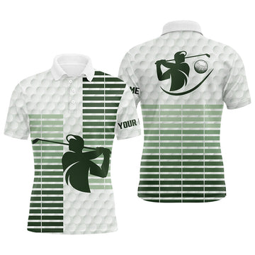 Custom Mens golf polo shirts custom green stripe and white golf ball skin pattern golf tops for men