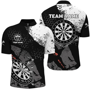 Custom Retro Black White Pattern Custom Darts Quarter-Zip Shirts For Men Dart Team Jerseys