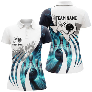 Custom Blue Lightning Thunder Women Bowling Polo Shirts Custom Texas Team League Jerseys, Gifts For Bowlers