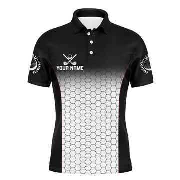 FUNSTUFFPRINT Black and White Hexagon pattern Mens golf polo shirts custom golf apparel for mens Polo Shirt Size S-5XL