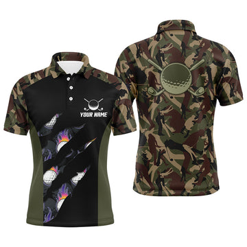 FUNSTUFFPRINT Mens golf polo shirts custom camo golf shirt for mens, golf attire for men Polo Shirt Size S-5XL