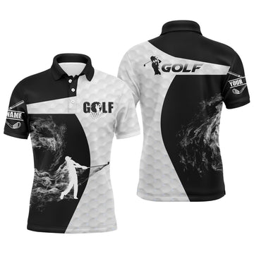 Custom Golf Men Polo Shirt - Custom Name Black and White Apparel - Personalized Gift For Golf Lover, Male, Husband, Team Golf, Boyfriend, Golf Up