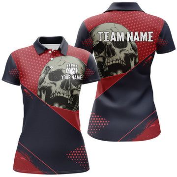 Custom Personalized Red and navy Skull Bowling Shirts For Women, Bowling team League Jerseys