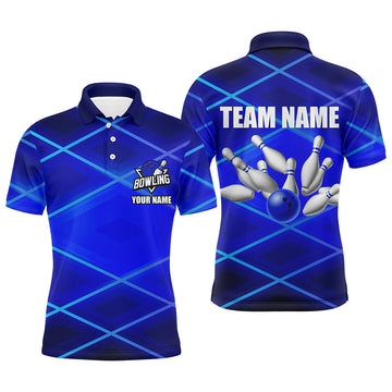 FUNSTUFFPRINT Mens bowling polo, Custom neon blue bowling team Polo Shirt Size S-5XL