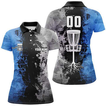 Custom Name And Number Disc Golf Basket Women Polo Shirts, Ladies Disc Golf Shirts | Blue