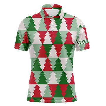 Custom Golf Men Polo Shirt - Custom Name Christmas Tree Pattern Apparel - Personalized Gift For Golf Lover, Team, Husband, Boyfriend, Men
