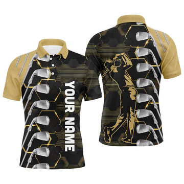 Custom Yellow and Black golf clubs Mens golf polo shirts custom name golf outfit men, personalized golf gifts