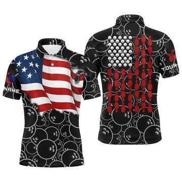 FUNSTUFFPRINT American Flag black camo Bowling Shirt for Men Custom Polo, Polo Shirt Size S-5XL
