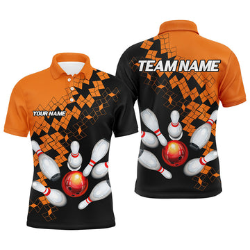 Custom Black And Orange Bowling Jerseys Polo For Men Custom Bowling Team Shirts For Bowlers