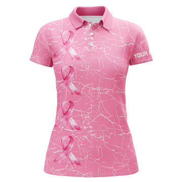 Custom Breast Cancer Awareness Golf Shirts Custom Women Golf Polo Shirt, Pink Ribbon Golf Shirts