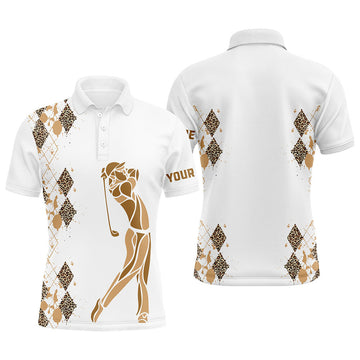 Custom Leopard argyle pattern white Men golf polo shirts custom golf wear for men, unique golf gifts