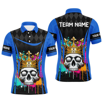 Custom Black argyle pattern colorful Skull Men golf polo shirts custom mens golf tops | Blue
