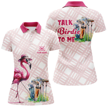 Custom Womens Golf Polo Shirts Custom Pink Flamingo Pattern Golf Shirts Talk Birdie To Me
