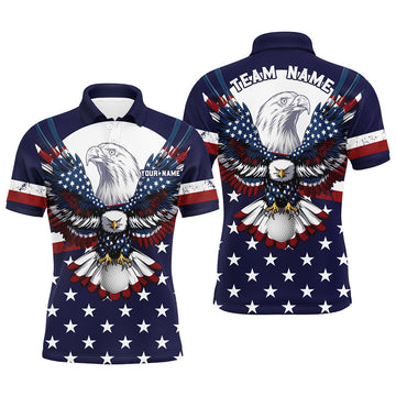 Custom Mens golf polos shirts custom Red, white and blue American flag Eagle patriotic golf shirt for men